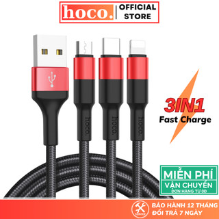 Dây sạc nhanh 3 đầu Hoco cáp bọc dù siêu bền Sạc nhanh 2A cho các dòng điện thoại IOS, android