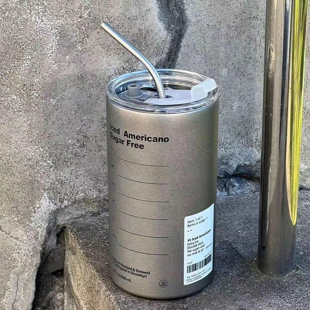 Ly giữ nhiệt Americano 600ml, Bình nước inox 304 nắp kín kèm ống hút Qimato