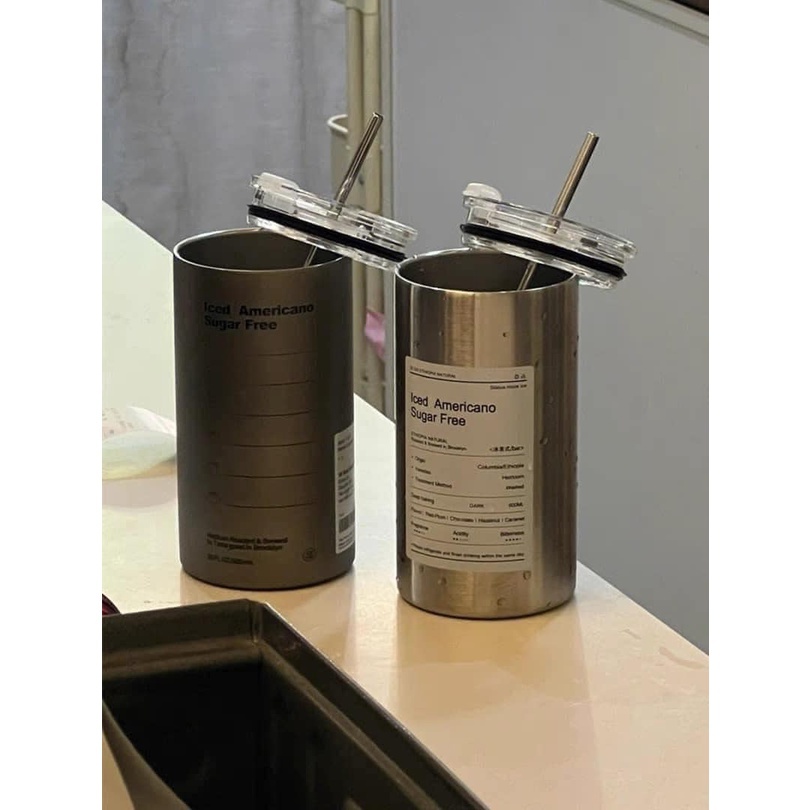 Ly giữ nhiệt Americano 600ml, Bình nước inox 304 nắp kín kèm ống hút Qimato