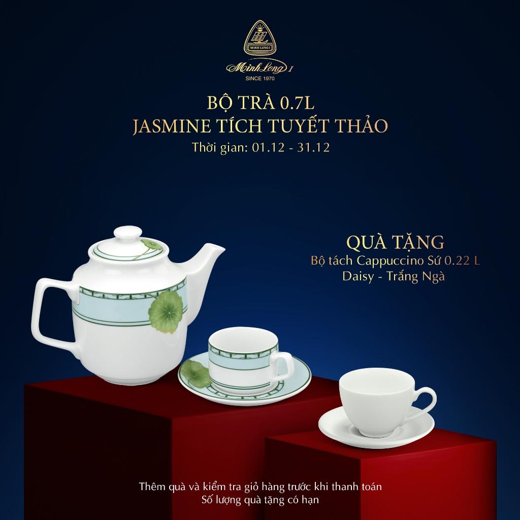 Bộ Ấm Trà Sứ Minh Long 0.7 L - Jasmine - Tich Tuyết Thảo