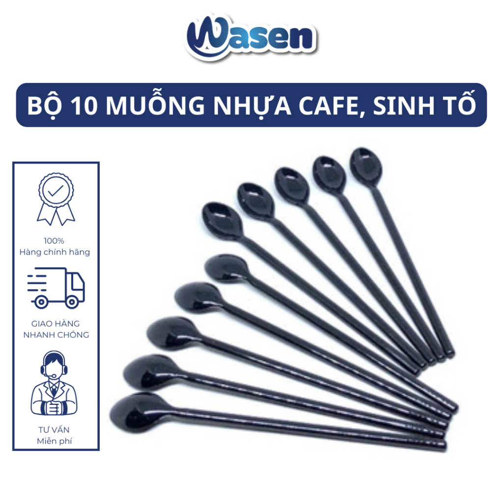 Bộ 10 muỗng nhựa sinh tố, cafe cao cấp KLV Wasen - Màu Đen