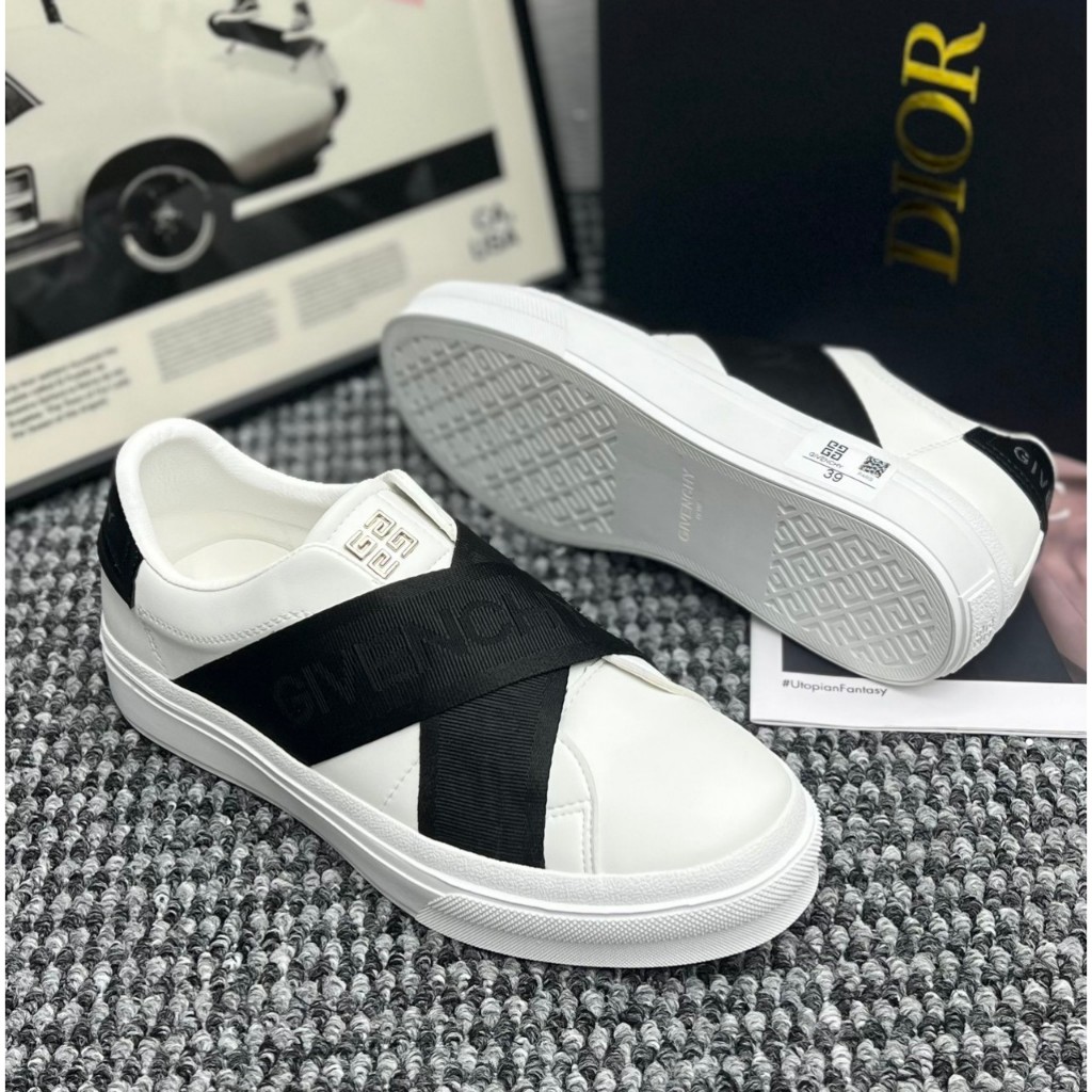 Giày Thể Thao Sneaker Slipon Givenchy Giày Trắng Vải Đen Dấu X - Giày Lười Slipon Thời Trang Cao Cấp