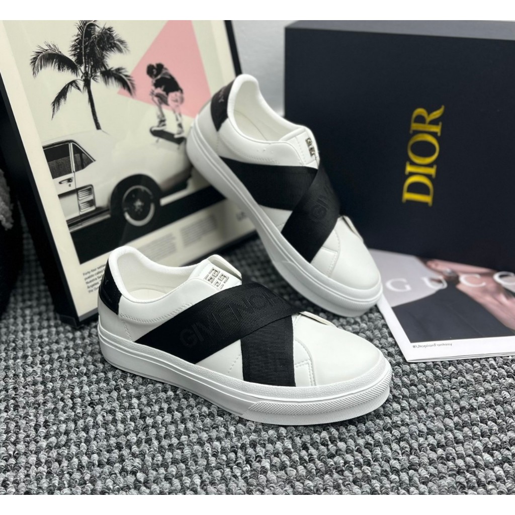 Giày Thể Thao Sneaker Slipon Givenchy Giày Trắng Vải Đen Dấu X - Giày Lười Slipon Thời Trang Cao Cấp