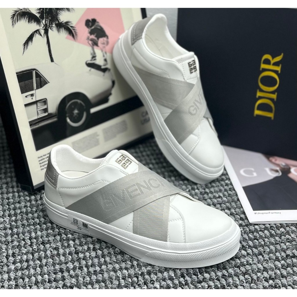 Giày Thể Thao Sneaker Slipon Givenchy Giày Trắng Vải Đen Dấu X - Giày Lười Slipon Thời Trang Cao Cấp