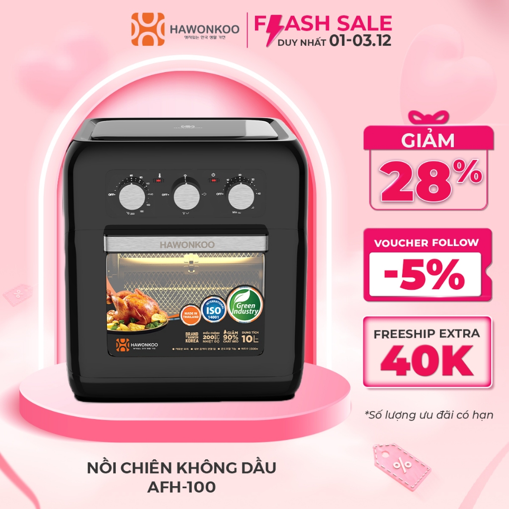 Nồi Chiên Không Dầu Cơ HAWONKOO AFH-100 10 Lít 1500W Hàng Chính Hãng Bảo Hành 12 Tháng - Thương Hiệu Hàn Quốc