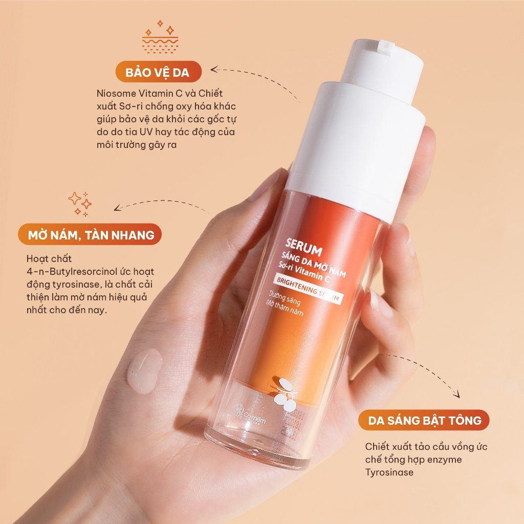 Serum Vitamin C sáng da mờ thâm nám tàn nhang dưỡng da chiết xuất Sơ-ri Cỏ Mềm 30gr