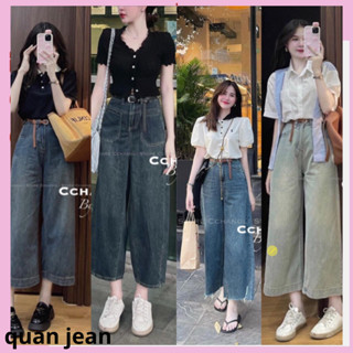 Quần bò jean nữ ống đứng suông xuông rộng loe xòe cắt gấu jeans rin cạp cao cao hot