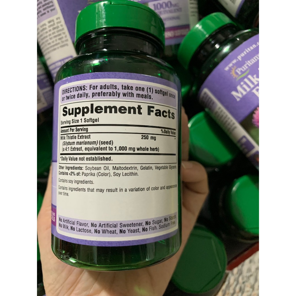 Viên Uống Bổ Gan Chiết Xuất Từ Cây Kế Sữa Puritan's Pride Milk Thistle Extract 1000mg