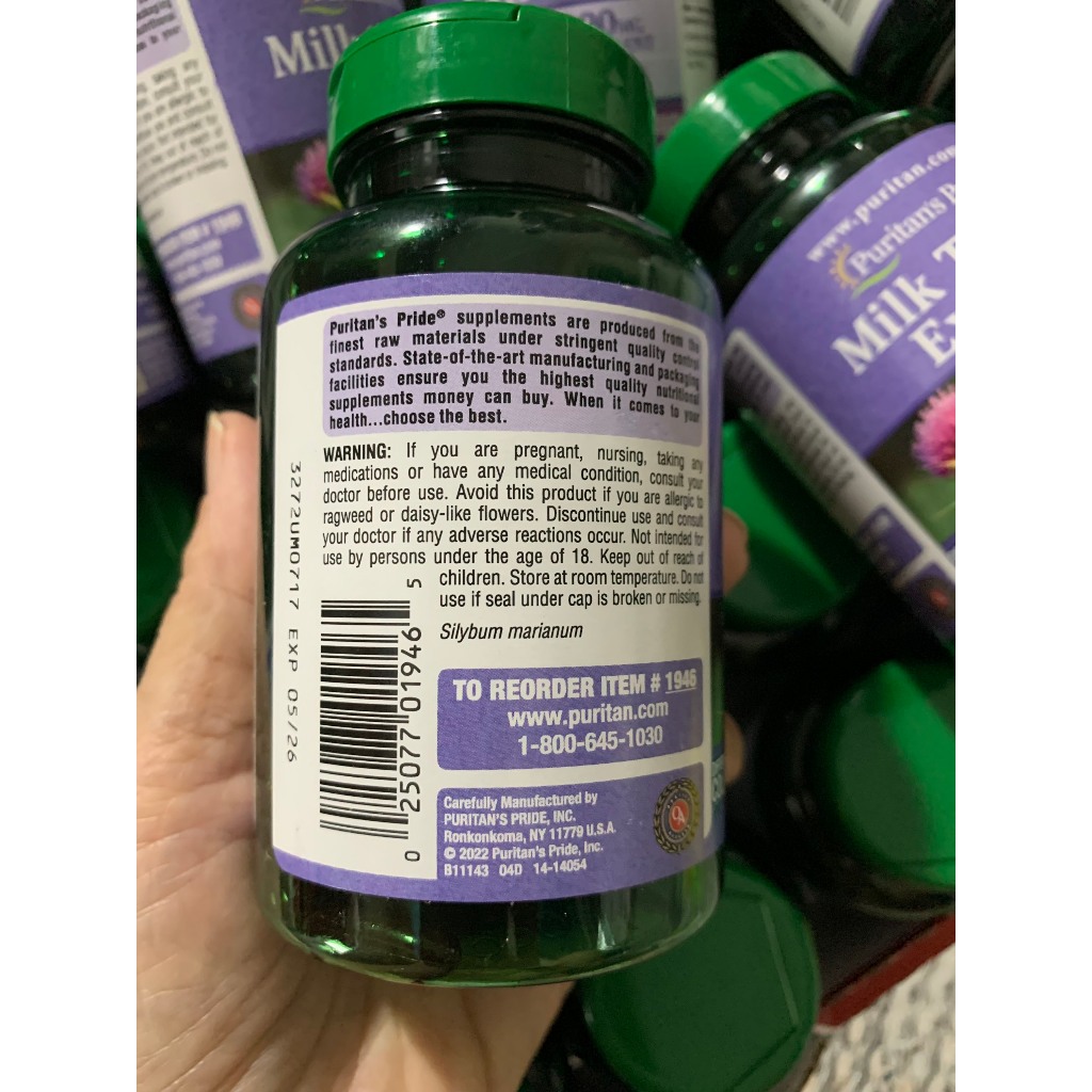 Viên Uống Bổ Gan Chiết Xuất Từ Cây Kế Sữa Puritan's Pride Milk Thistle Extract 1000mg