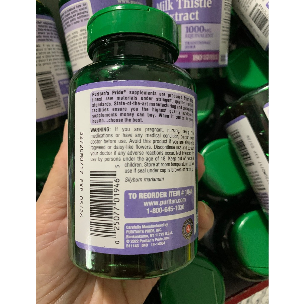 Viên uống bổ gan Milk Thistle 1000mg Puritan Pride 180 viên của Mỹ