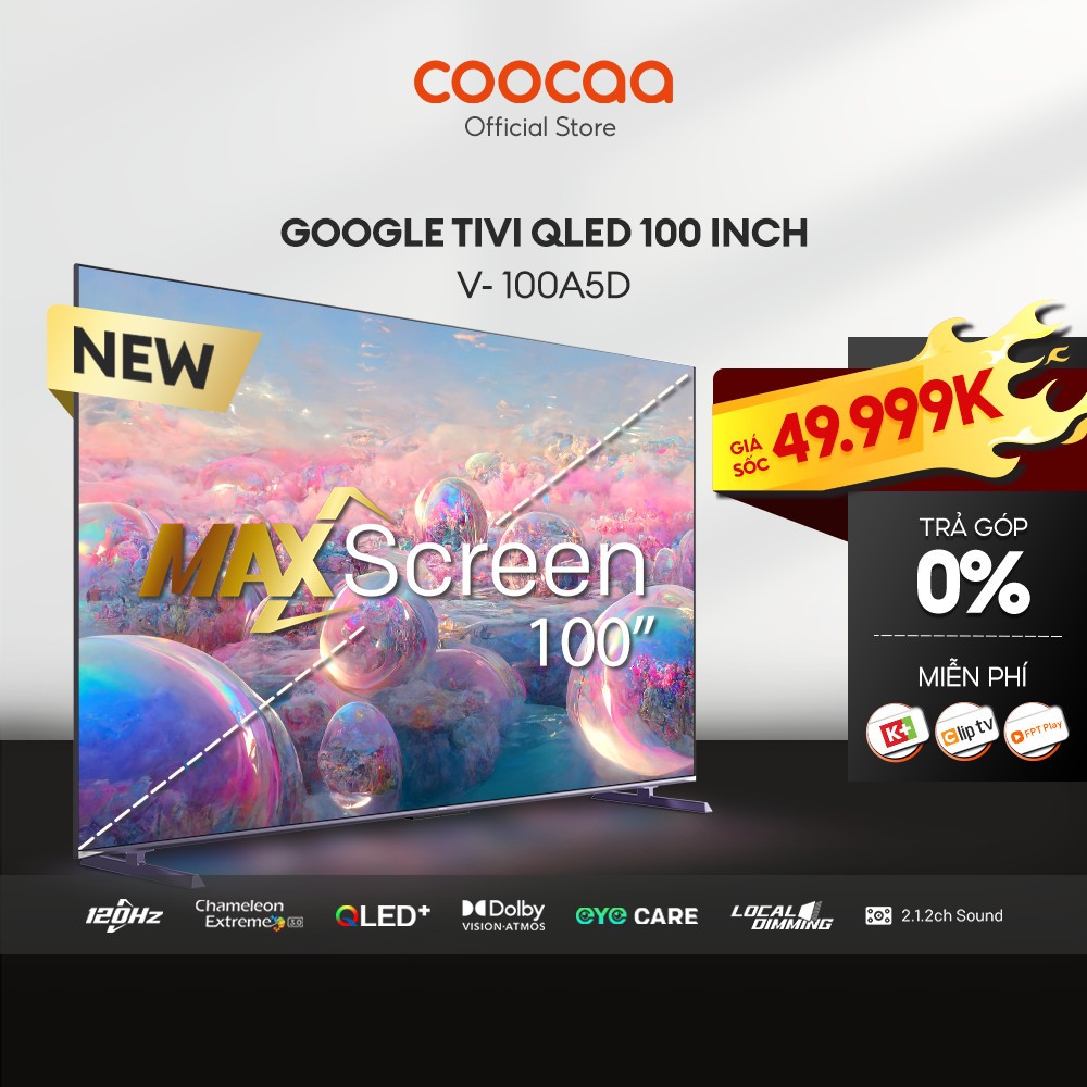 Google Tivi Coocaa Qled+ 100 Inch - 100A5D  - Lắp Đặt Miễn Phí