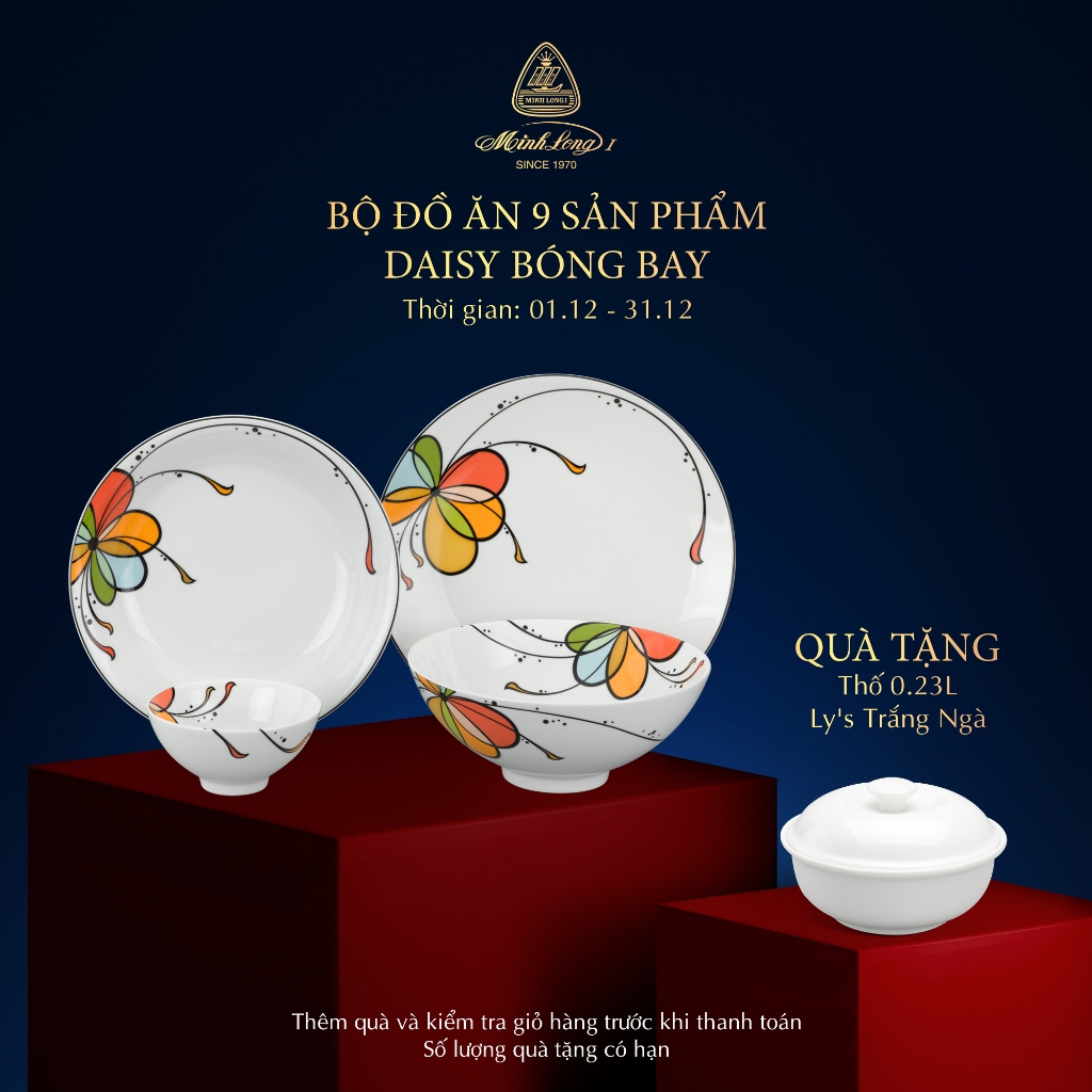 Bộ Chén Dĩa, Bộ Bát Dĩa Minh Long 09 sản phẩm - Daisy - Bóng Bay
