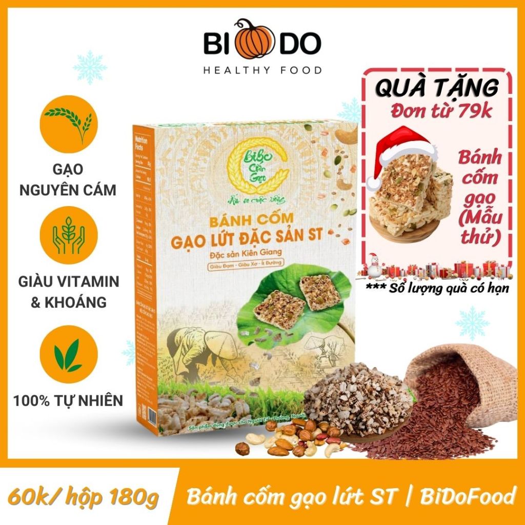 Bánh Cốm Gạo Lứt Đặc Sản ST BIBO 180g - Bí Đỏ Food - Ăn Vặt Tuổi Thơ Cốm Gạo Ngào Đường