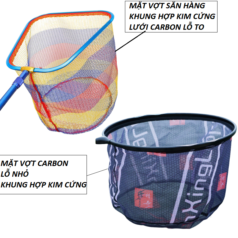 Mặt Vợt Cá carbon vành tròn 35cm 40cm 45cm siêu nhẹ siêu cứng Chuyên Câu Đơn Câu Đài