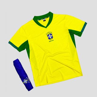 Bộ Quần Áo bóng đá tuyển Brazil Logo Thêu, Bộ quần áo đá banh đội tuyển Brazil thun lạnh cao cấp A28