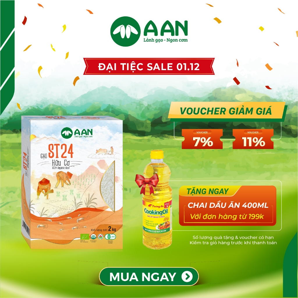 Gạo ST24 Hữu Cơ Hộp 2kg - Chính hãng Gạo A An
