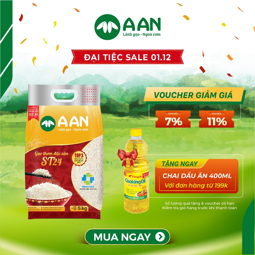 Gạo ST24 Túi 5kg - Chính hãng Gạo A An