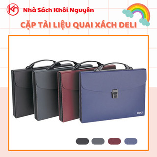 Cặp tài liệu quai sách bóng deli 5557 nhiều màu chất liệu nhựa cao cấp nhiều ngăn phù hợp đựng giấy tờ khổ a4