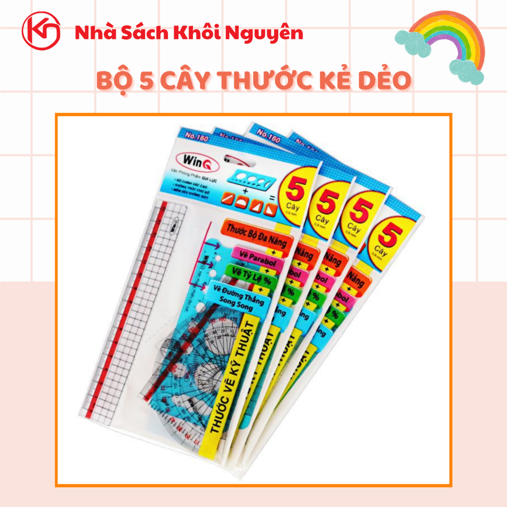 Bộ 5 Cây Thước Kẻ Dẻo Đa Năng Cho Học Sinh WinQ T.160 Nhựa Trong