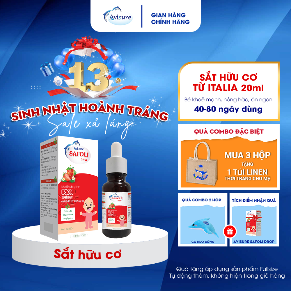 Sắt hữu cơ cho bé Avisure Safoli Drop 20ml(80 ngày) - 10ml(40 ngày)