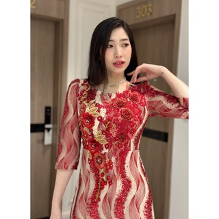Đầm dạ hội trung niên nữ, thiết tà áo dài , sang trọng dự tiệc ngồi sui