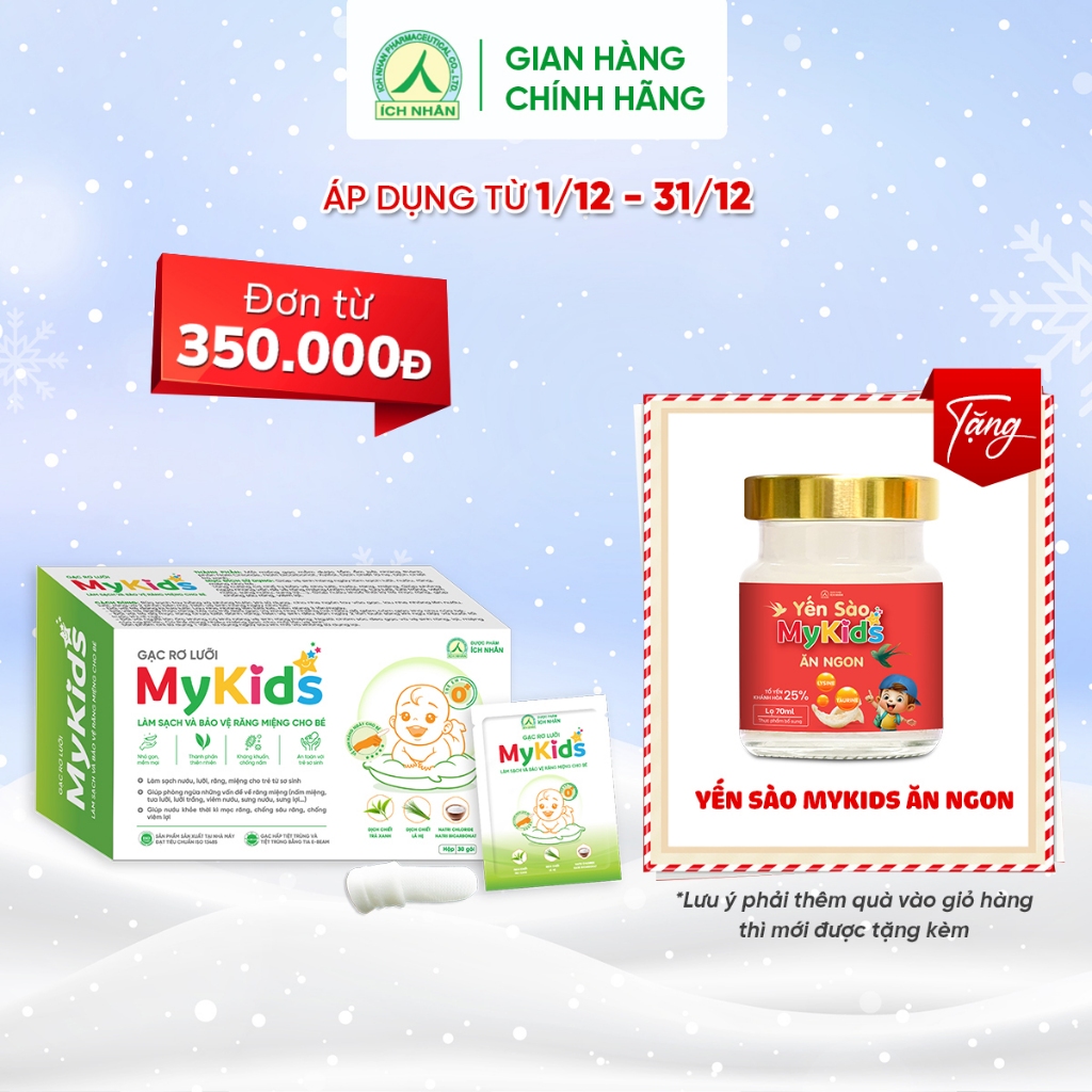 Gạc Rơ Lưỡi MyKids Ích Nhân Làm Sạch Nướu, Lưỡi, Răng, Miệng Cho Bé, Phòng ngừa vấn đề răng miệng cho bé - Hộp 30 gói