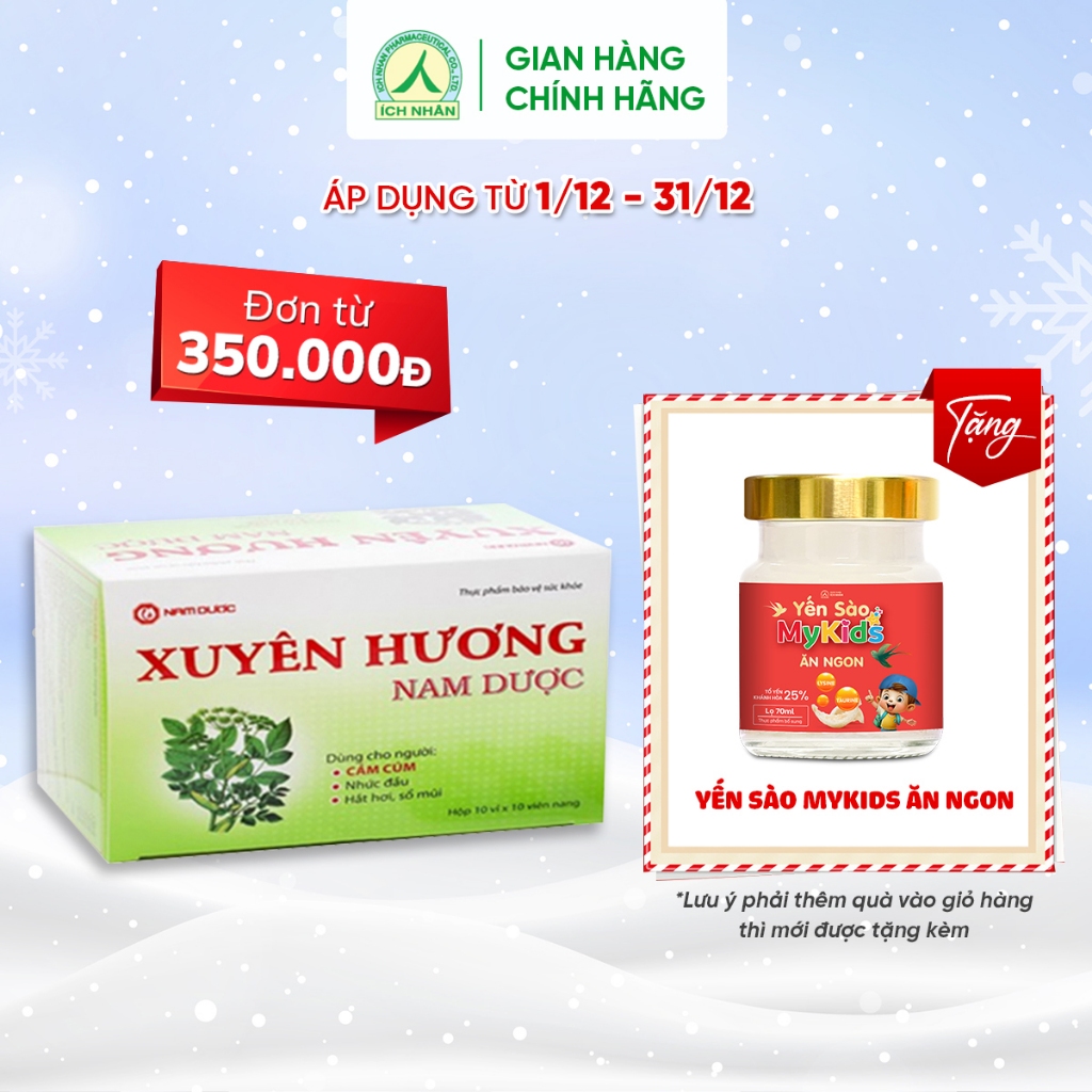 Xuyên hương Nam Dược hỗ trợ giải cảm - giảm nhức đầu chóng mặt - giảm mệt mỏi do cảm cúm hộp 100V nang XHU