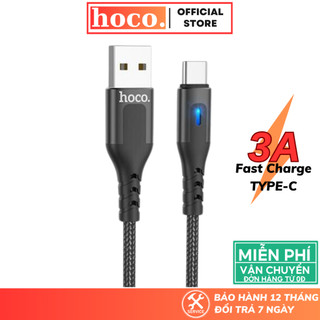 Dây sạc nhanh typeC Hoco Cáp có báo đèn bọc dù siêu bền dùng cho dòng android samsung xiaomi