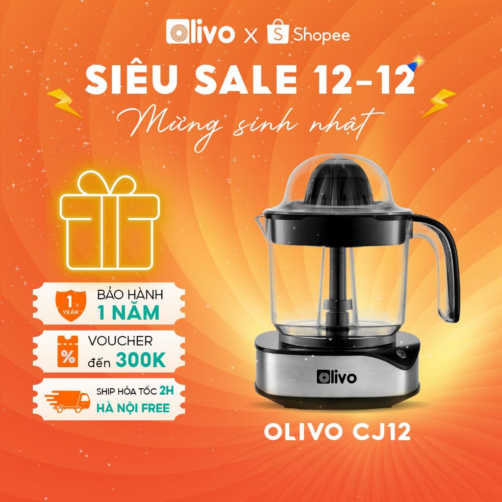 Máy vắt cam OLIVO CJ12 40W dung tích 1.2L, hai đầu vắt lớn nhỏ tiện lợi, tự động đảo chiều.