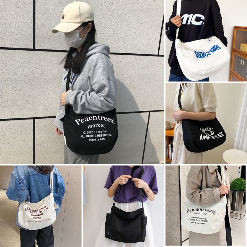 Túi tote đeo chéo nữ đi học canvas có khóa kéo ngăn phụ nhỏ đựng sách vở giấy a4 laptop 14 inch DC07