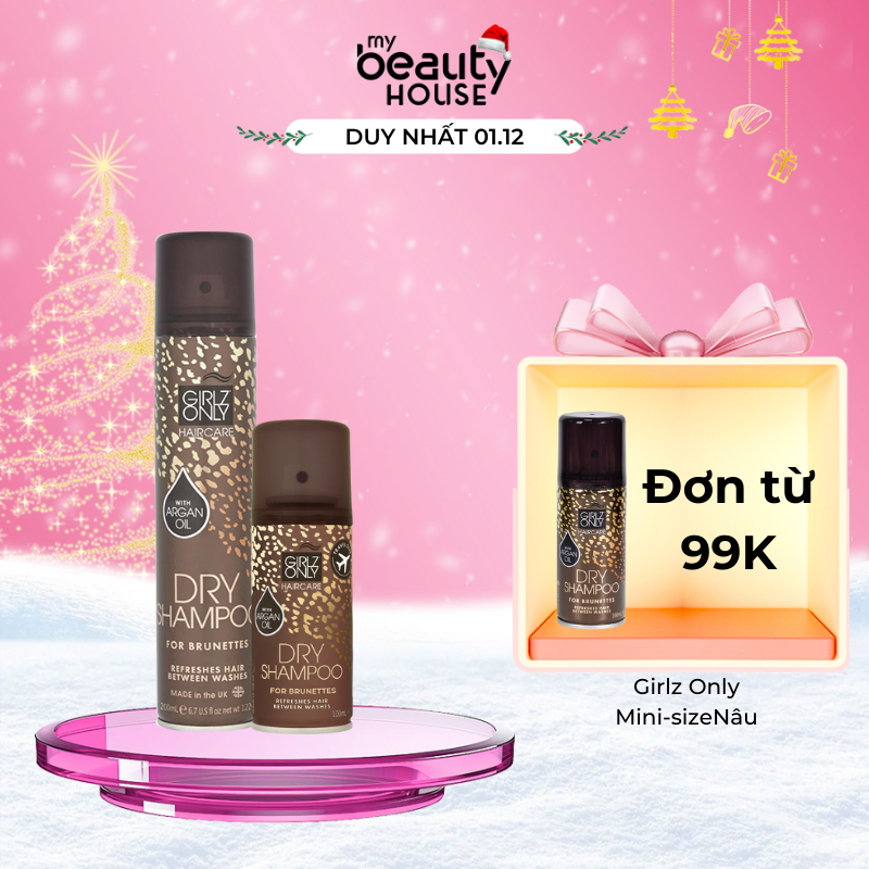 Combo 2 Dầu Gội Khô Girlz Only Dry Shampoo For Brunette Nâu Hỗ Trợ Làm Phồng Tóc Full Size 200ml + Travel Size 100ml