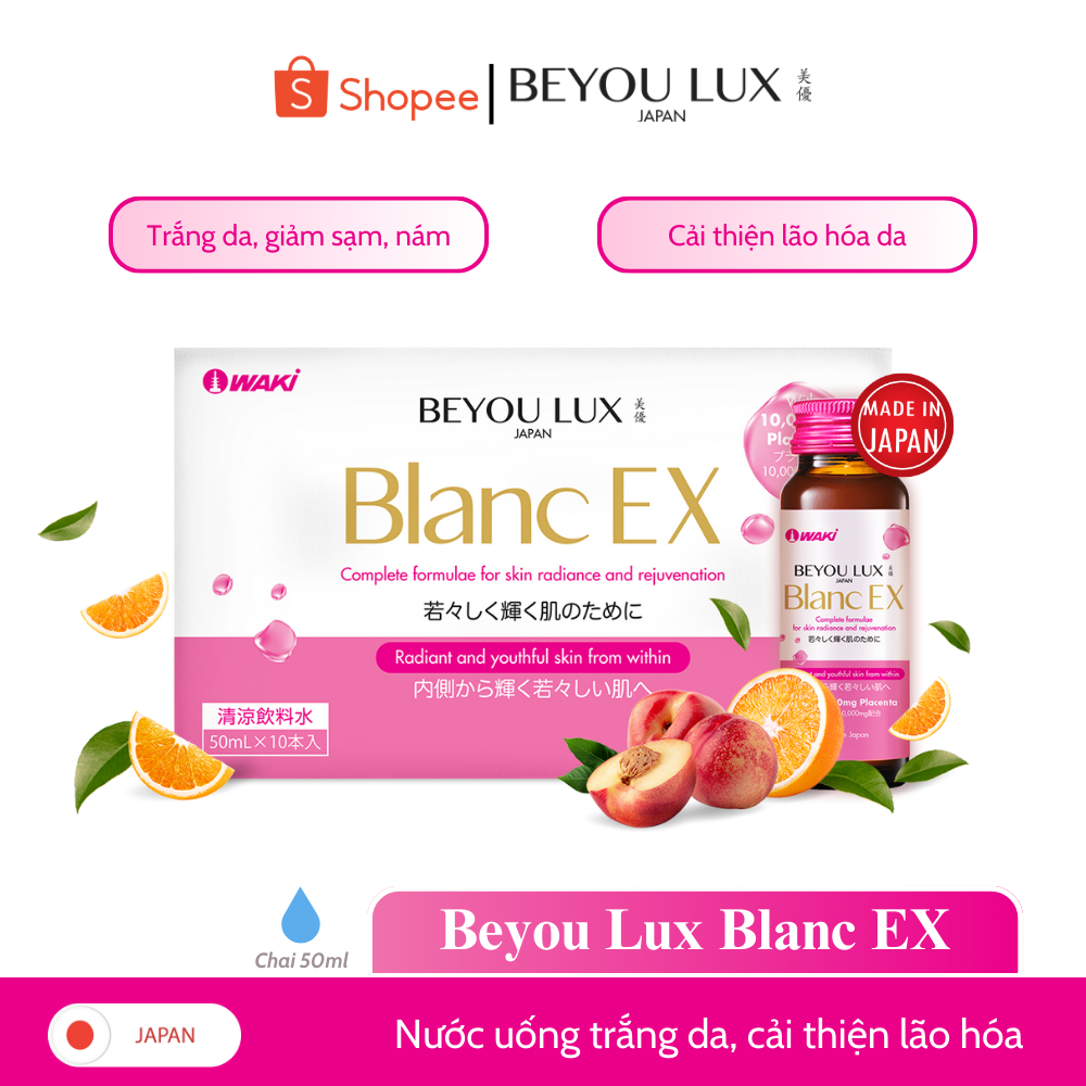 Nước uống trắng da Plancenta và Collagen BEYOU LUX BLANC EX Dạng chai Nhật Bản giúp làm đẹp da - hộp