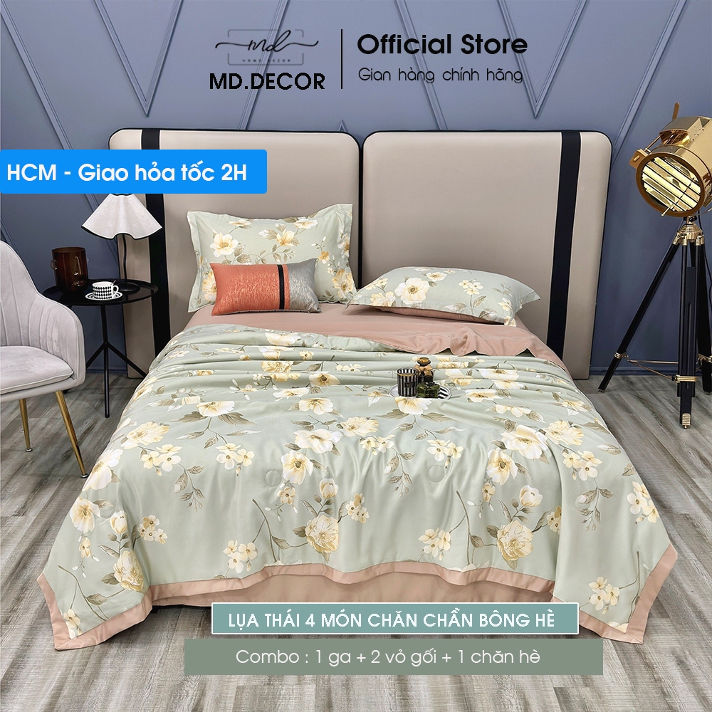 Bộ Chăn Ga Gối Lụa Thái 6D MD.DECOR - Bedding Hàng nhập khẩu cao cấp - 4 Món nhiều họa tiết M2/M4/M6/M8
