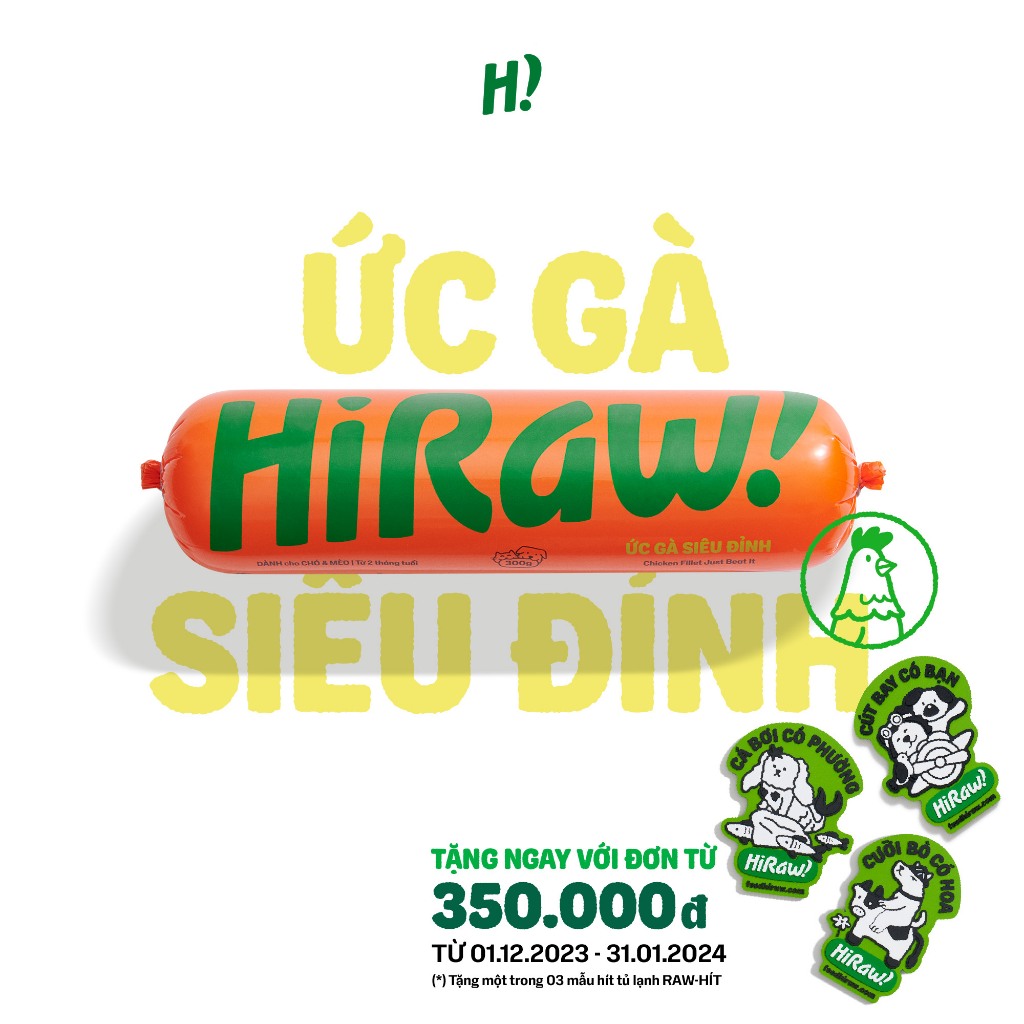 HI RAW! Raw Meat Cho Chó Mèo Từ 2 Tháng Tuổi - Ức Gà Siêu Đỉnh 300G - Ship 2H