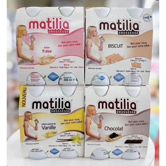 Sữa bầu Matilia Pháp - Vị Chocolat, Vanille , Bích Quy - ( Thùng 24 chai x 200ml )