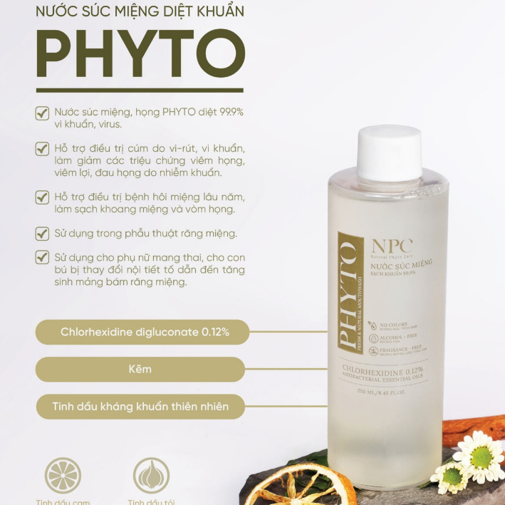 COMBO 2 chai nước súc miệng Phyto làm sạch, khử hôi miệng, tinh dầu thiên nhiên 500ml/chai - NPC PHAR