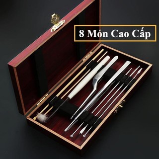 Bộ lấy ráy tai 8 món kèm hộp gỗ đựng - Dụng cụ lấy ráy tai - TIZZ