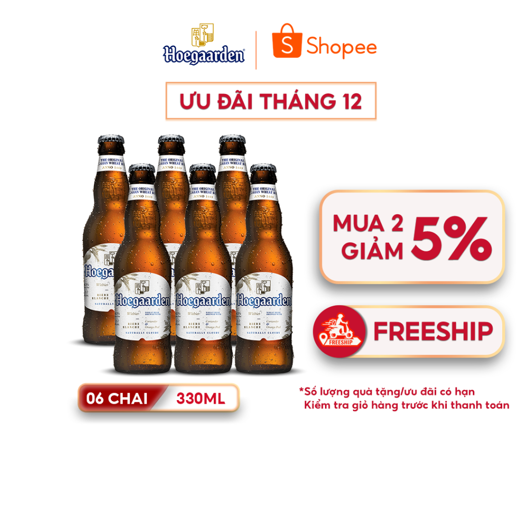 Lốc 6 Chai Hoegaarden White - Bia Bỉ Lúa Mỳ Chính Hiệu (330ml/ chai)