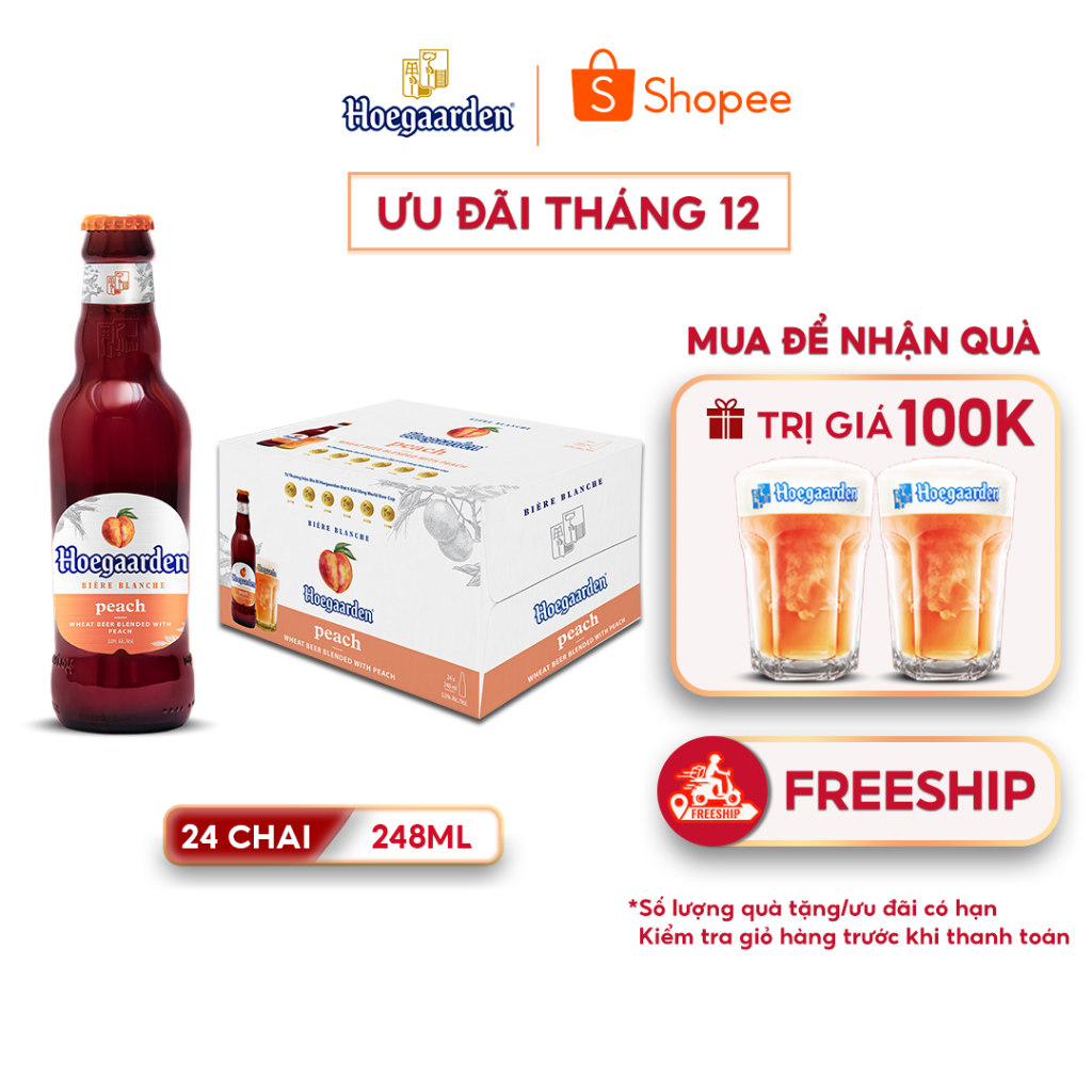 Bia Hoegaarden Peach Thùng 24 Chai Vị Đào (248ml/ chai)