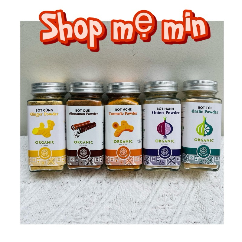 Gia vị hữu cơ cho bé - Gia vị dùng ướp chế biến đồ ăn dặm cho bé Vinasamex. Bột tỏi/hành/sả