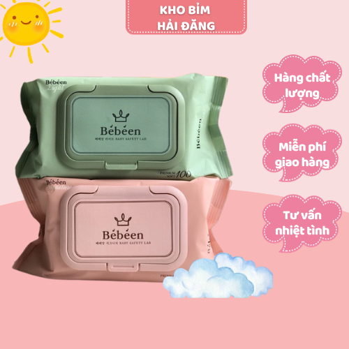 Khăn ướt Bebeen Original Hàn Quốc 100 Tờ không mùi màu hồng/xanh