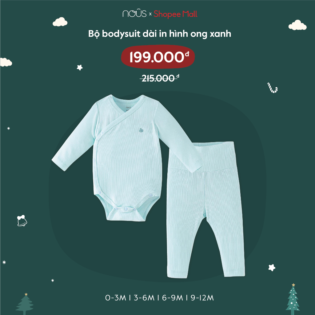 Bộ quần áo liền thân Nous bodysuit chất liệu Nu Doux in hình ong dành cho bé 0-3 tháng đến 9-12 tháng