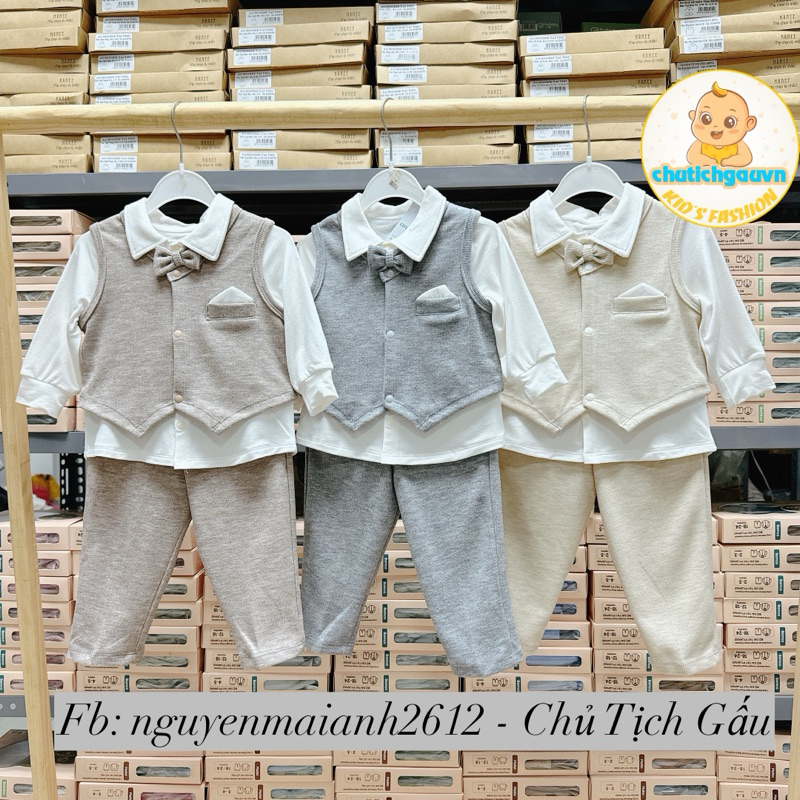 Set 3 chi tiết, set gile công tử cho bé hãng Anminaza