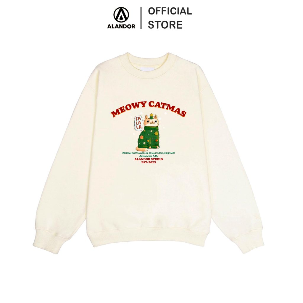 Áo nỉ sweater Alandor chất liệu nỉ cotton lót bông mềm mại màu xám tiêu form rộng tay bồng mẫu Catmass Falala