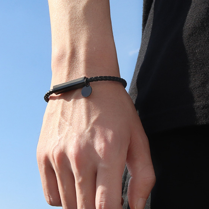 Vòng tay Da Nam Dạng Gài, Nam Châm Màu Đen Chất SAZ Phong Cách Cá Tính - Lắc Tay Da Tổng Hợp