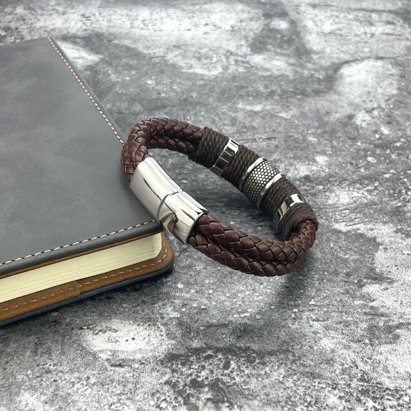 Vòng tay Da Nam Dạng Gài, Nam Châm Màu Đen Chất SAZ Phong Cách Cá Tính - Lắc Tay Da Tổng Hợp