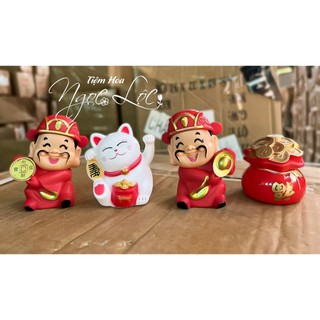 ⚡free ship⚡ combo 2 ông thần tài + 1 mèo thần tài + 1 đĩnh vàng trang trí phong thủy
