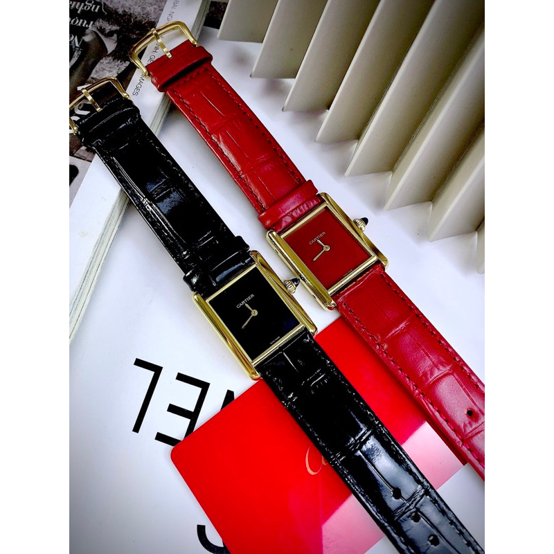 Đồng Hồ Nữ Cartierrr Mặt Chữ Nhật Dây Da Máy Quartz