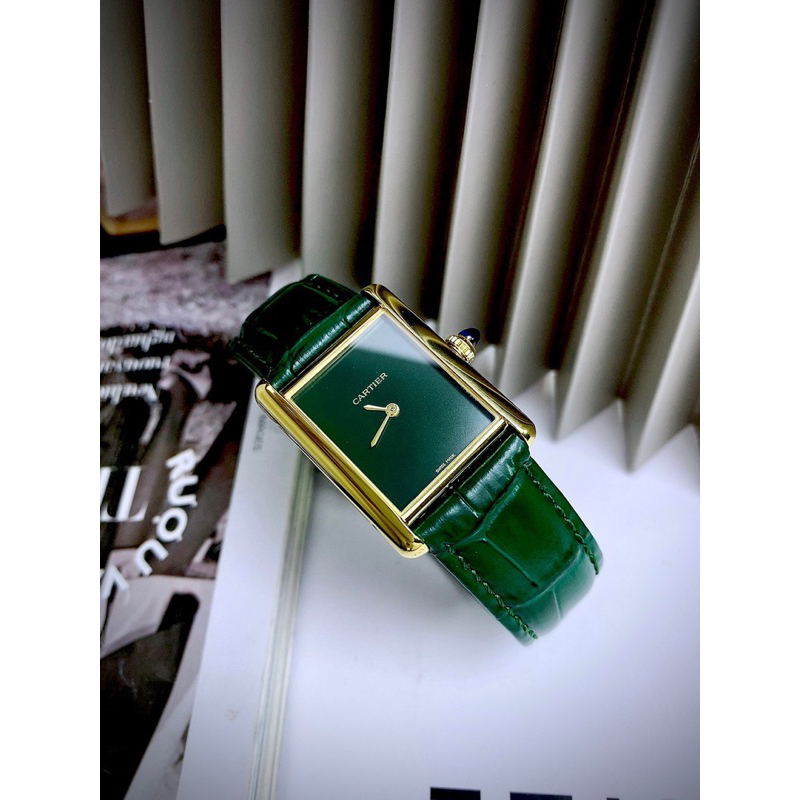 Đồng Hồ Nữ Cartierrr Mặt Chữ Nhật Dây Da Máy Quartz