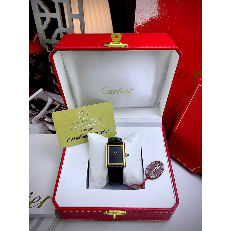 Đồng Hồ Nữ Cartierrr Mặt Chữ Nhật Dây Da Máy Quartz